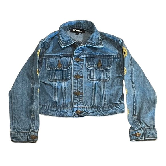 Fashion Nova Kids Toddler Smiley Face Girls Jean Denim Jacket Size 2 - Picture 2 of 5